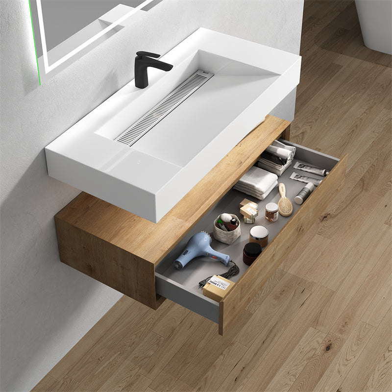 Alysa 42'' floating vanity in White Oak with Reinforced Acrylic Sink