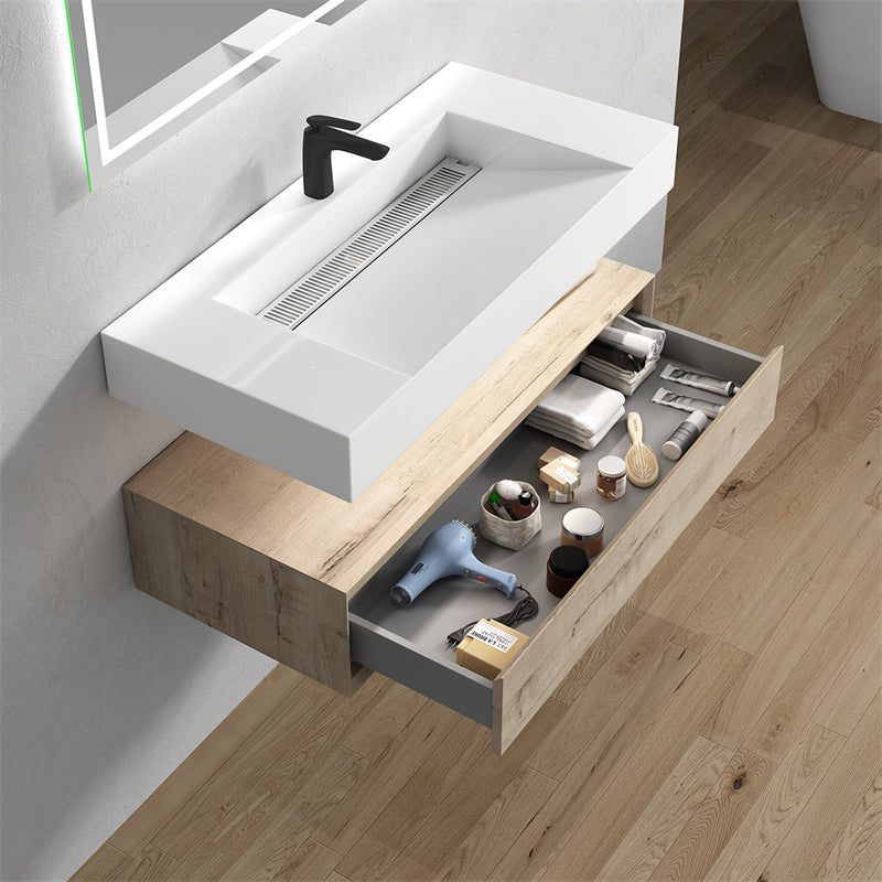 Alysa 42'' floating vanity In light Oak with Reinforced Acrylic Sink