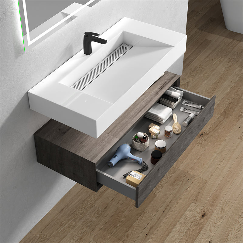 Alysa 42'' floating vanity in Smoke Oak with Reinforced Acrylic Sink