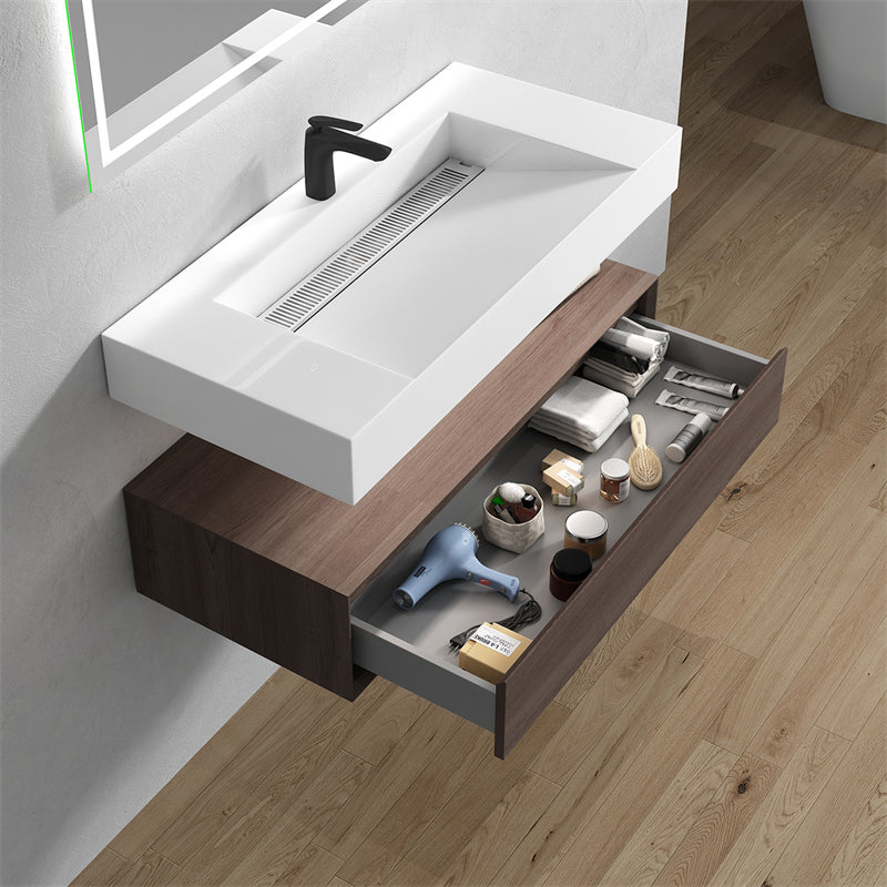 Alysa 42'' floating vanity in Red Oak with Reinforced Acrylic Sink