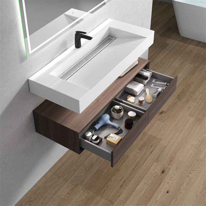 Alysa 60'' Single Sink floating vanity in Red Oak with Reinforced Acrylic Sink