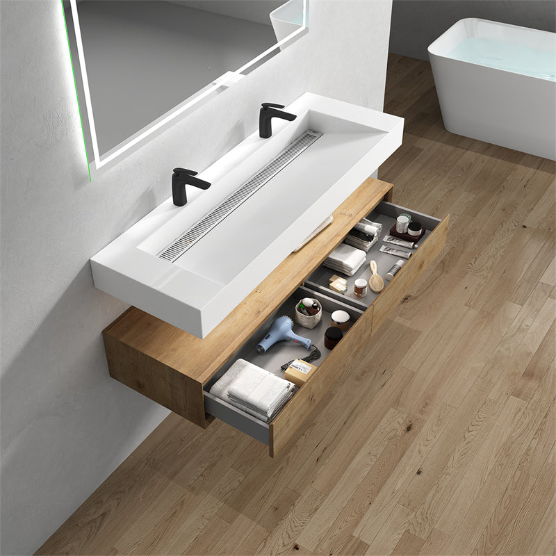 Alysa 60'' Double Sink floating vanity in White Oak with Reinforced Acrylic Sink