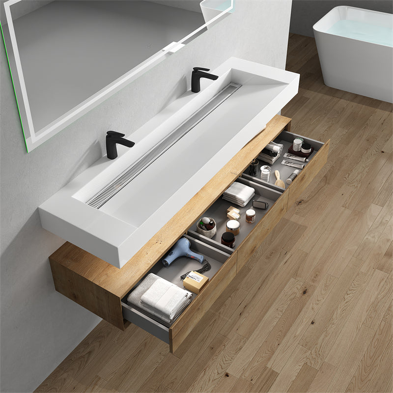 Alysa 72'' Double Sink floating vanity in White Oak with Reinforced Acrylic Sink