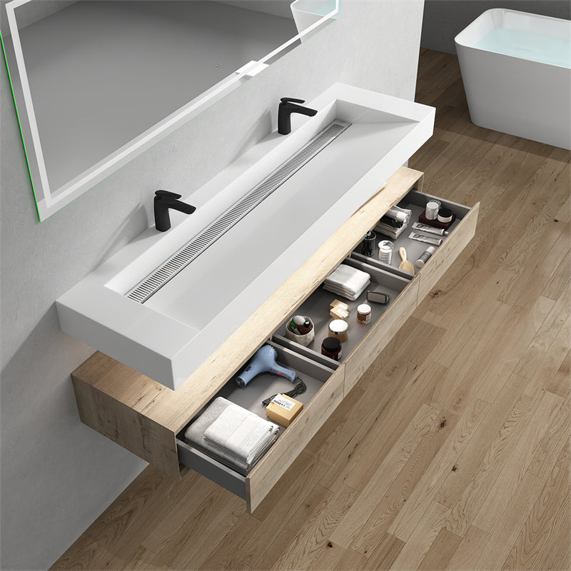 Alysa 72'' Double Sink floating vanity In light Oak with Reinforced Acrylic Sink