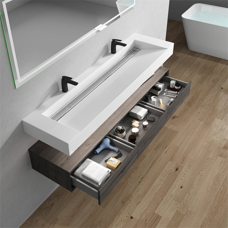 Alysa 72'' Double Sink floating vanity in Smoke Oak with Reinforced Acrylic Sink