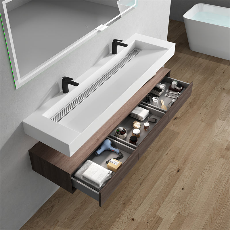 Alysa 72'' Double Sink floating vanity in Red Oak with Reinforced Acrylic Sink