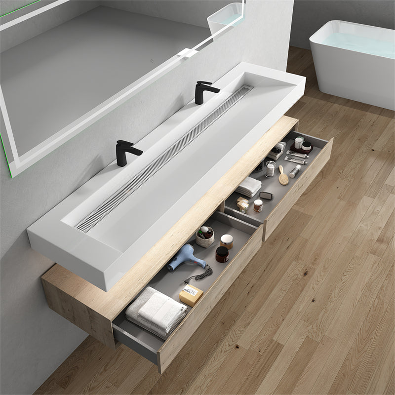 Alysa 84'' Double Sink floating vanity In light Oak with Reinforced Acrylic Sink