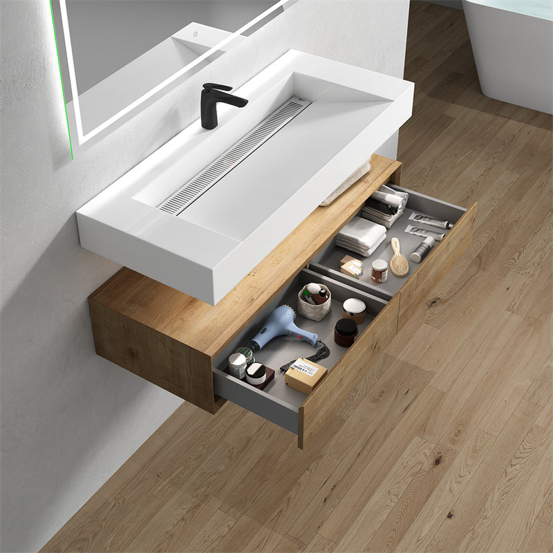 Alysa 60'' Single Sink floating vanity in White Oak with Reinforced Acrylic Sink