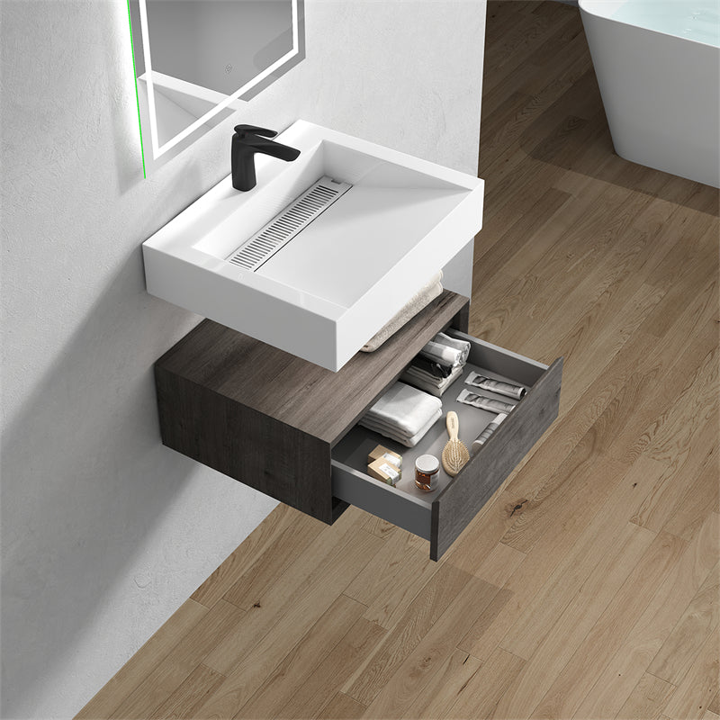 Alysa 24'' floating vanity in Smoke Oak with Reinforced Acrylic Sink