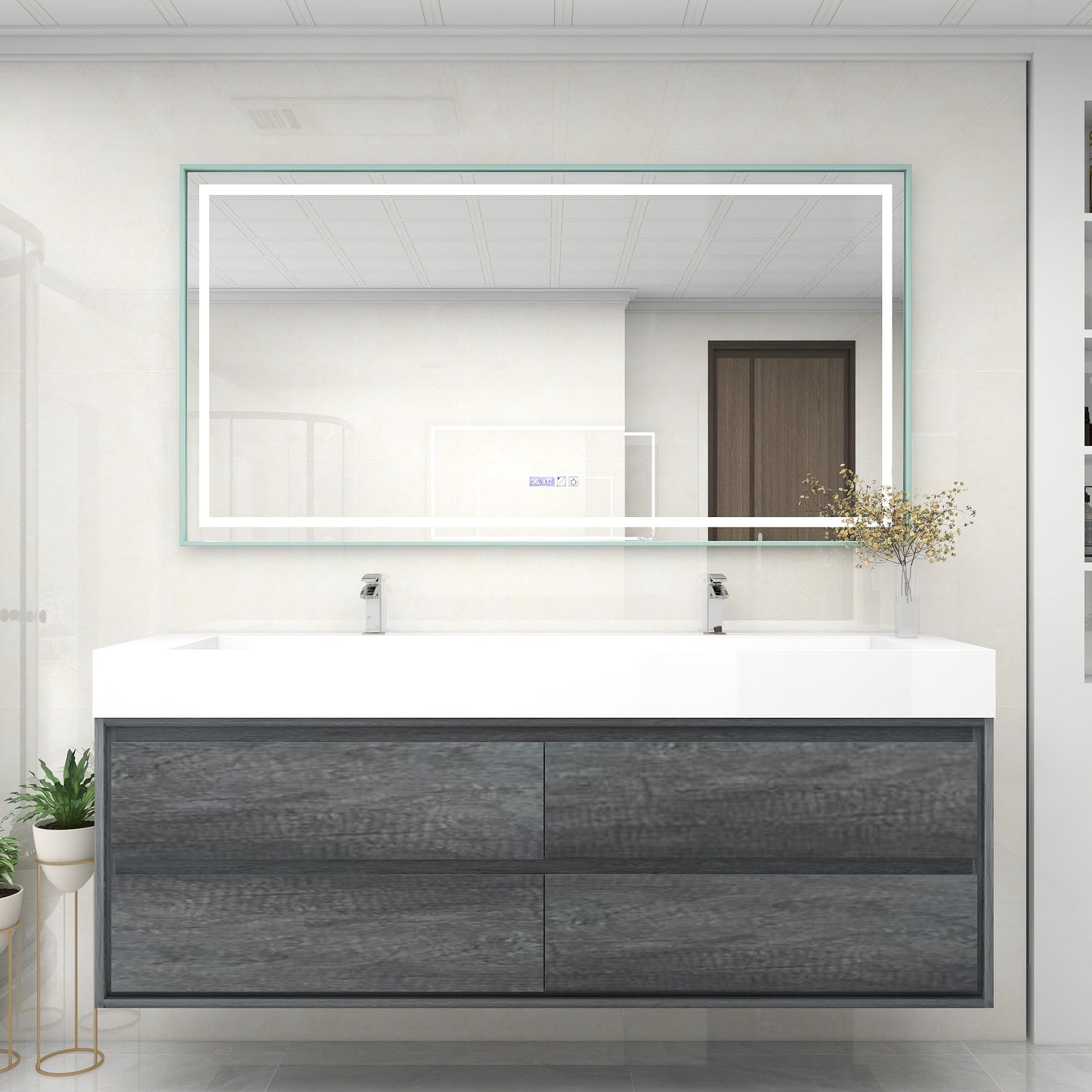 Saggia 72" Wall-Mounted Floating Bathroom Vanity with Reinforced Acrylic Double Sink in Smoke Oak | Better Vanity Modern Luxury Bathroom Vanities