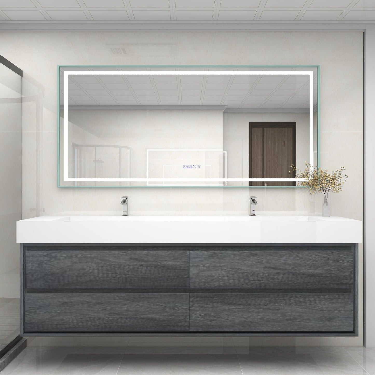 Saggia 84" Wall-Mounted Floating Bathroom Vanity with Reinforced Acrylic Double Sink in Smoke Oak | Better Vanity Modern Luxury Bathroom Vanities