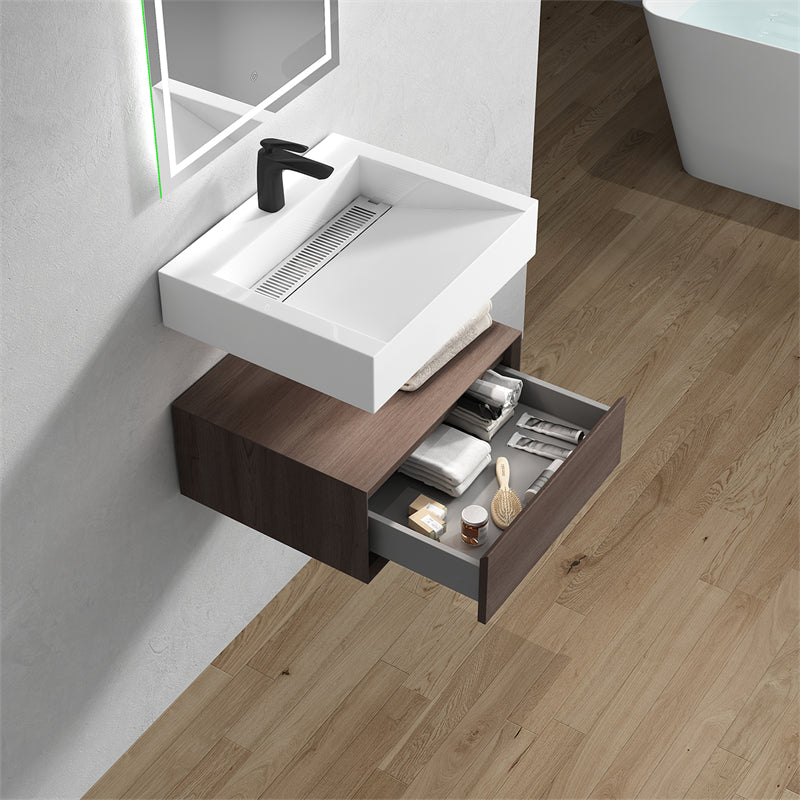 Alysa 24'' floating vanity in Red Oak with Reinforced Acrylic Sink