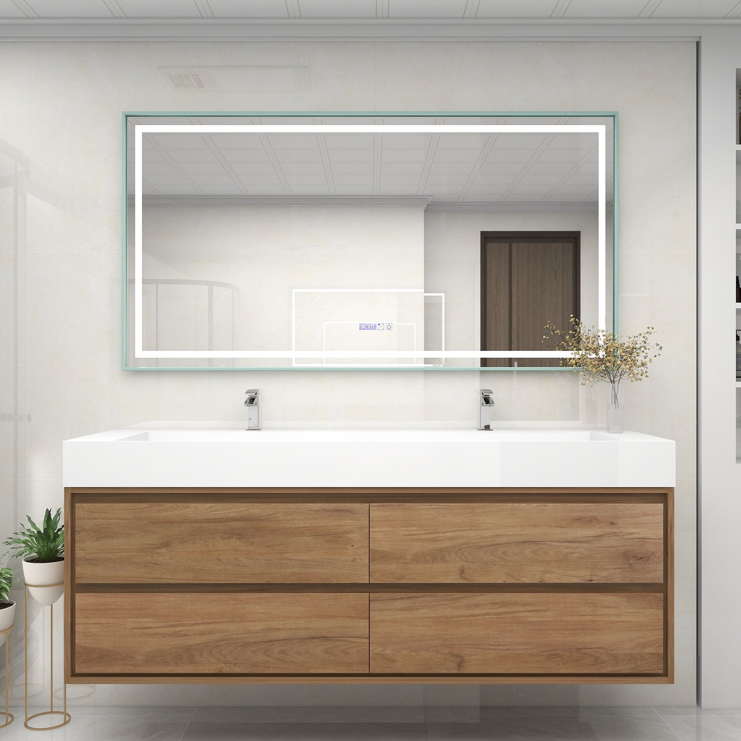 Saggia 72" Wall-Mounted Floating Bathroom Vanity with Reinforced Acrylic Double Sink in White Oak | Better Vanity Modern Luxury Bathroom Vanities