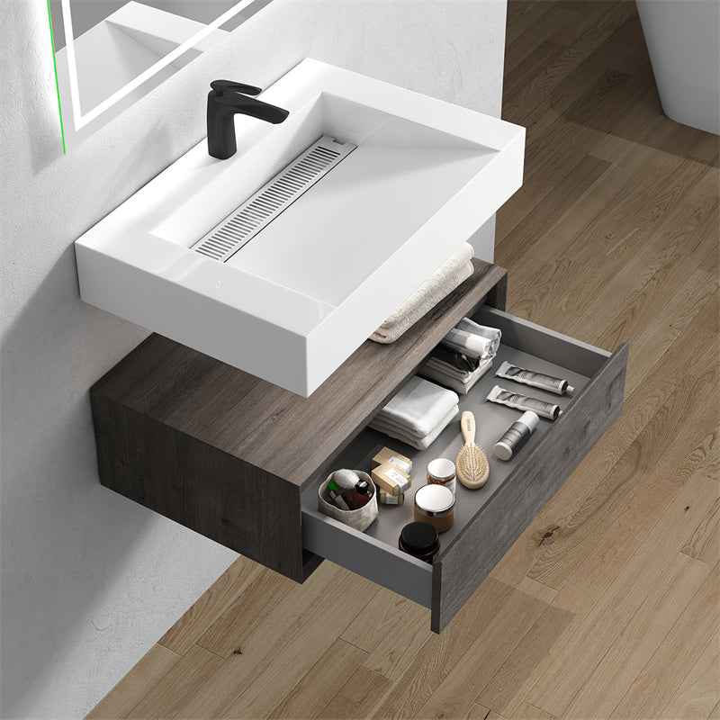 Alysa 30'' floating vanity in Smoke Oak with Reinforced Acrylic Sink
