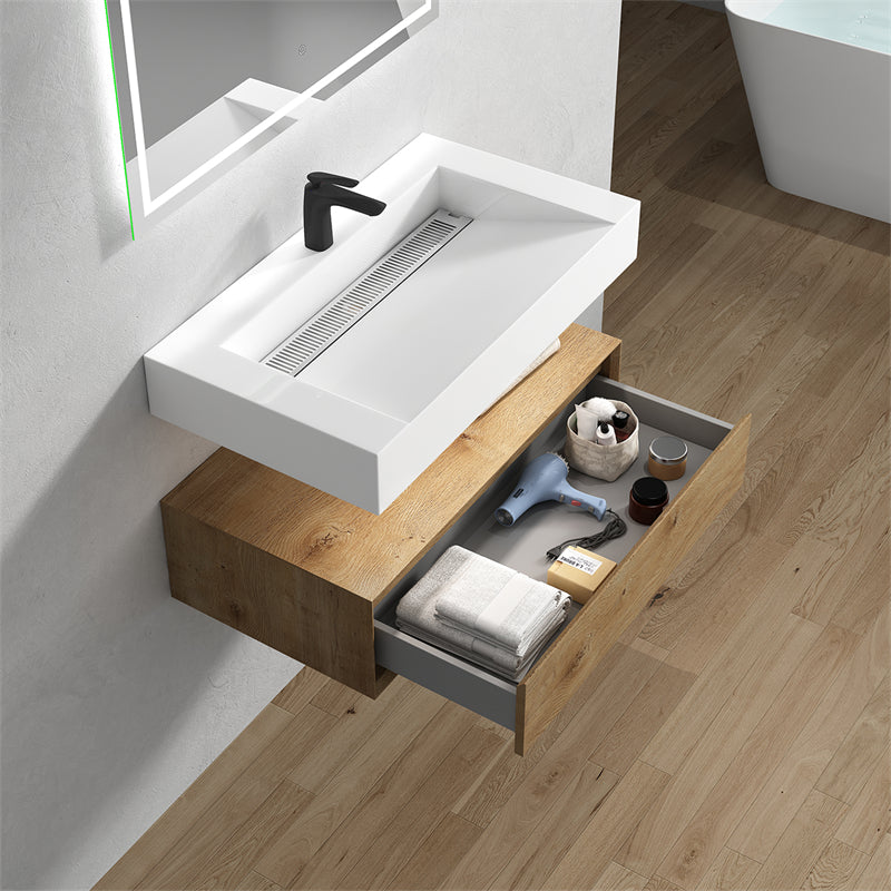 Alysa 36'' floating vanity in White Oak with Reinforced Acrylic Sink