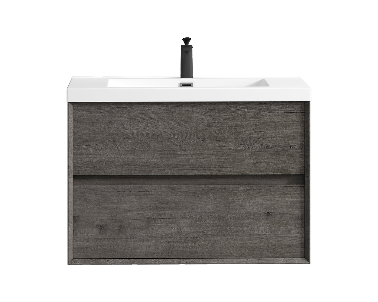 Kingdee 36" Smoke Oak Wall Mounted Vanity with Reinforced Acrylic Sink