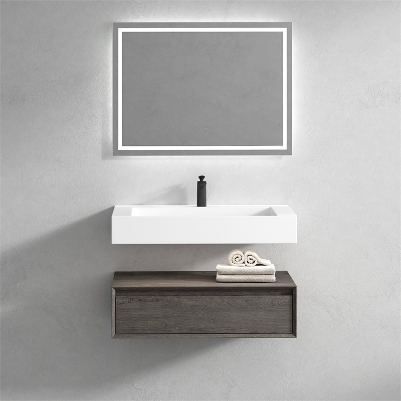 Alysa 36'' floating vanity in Smoke Oak with Reinforced Acrylic Sink