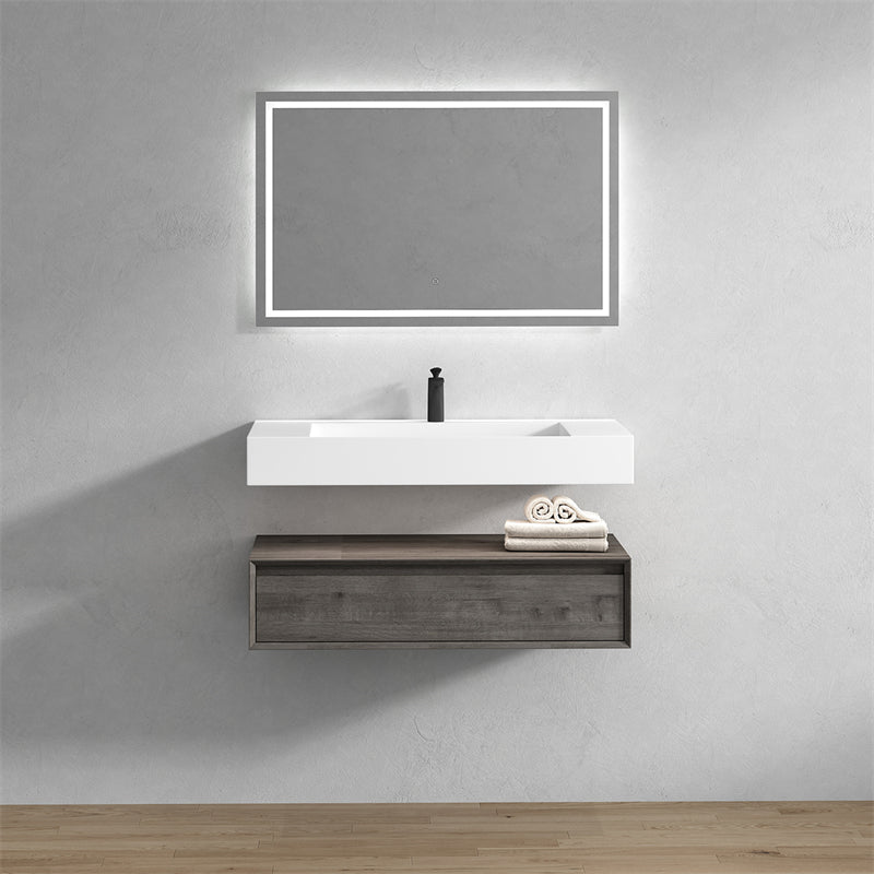 Alysa 42'' floating vanity in Smoke Oak with Reinforced Acrylic Sink