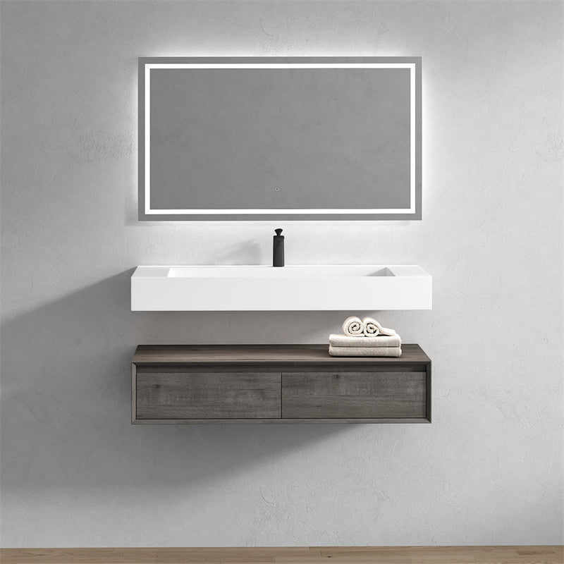 Alysa 60'' Single Sink floating vanity in Smoke Oak with Reinforced Acrylic Sink