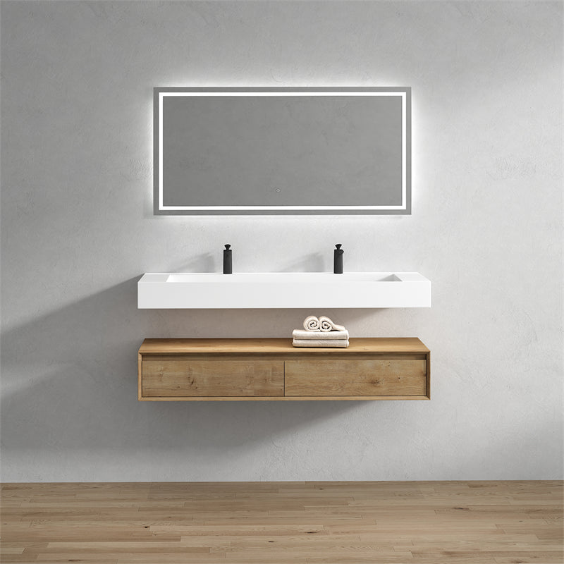 Alysa 60'' Double Sink floating vanity in White Oak with Reinforced Acrylic Sink