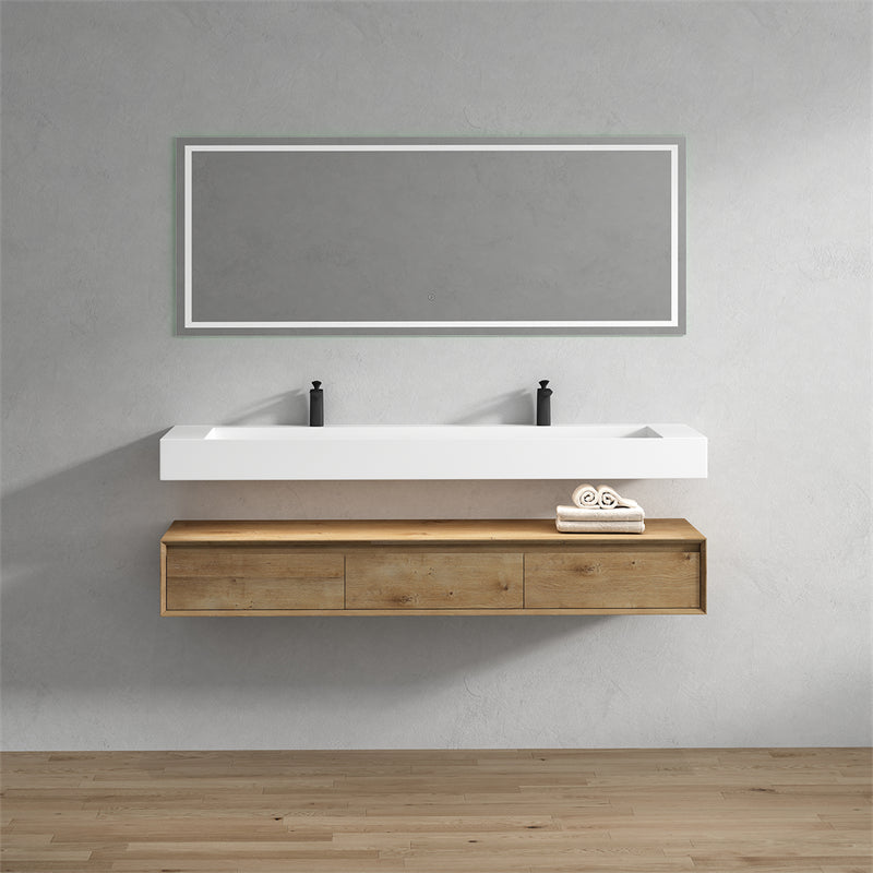 Alysa 72'' Double Sink floating vanity in White Oak with Reinforced Acrylic Sink