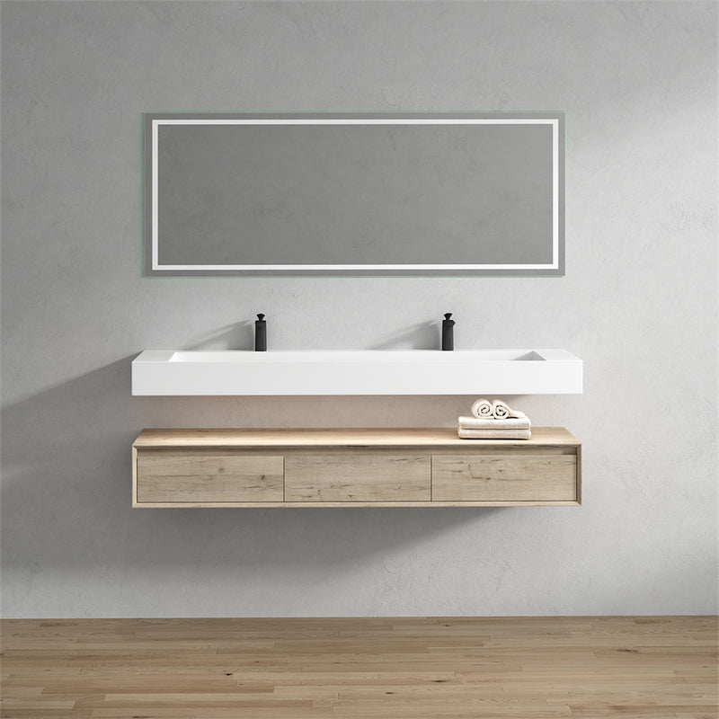 Alysa 72'' Double Sink floating vanity In light Oak with Reinforced Acrylic Sink