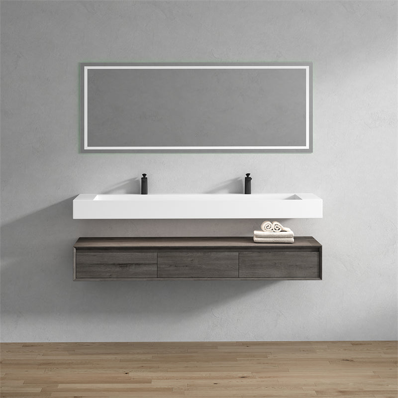 Alysa 72'' Double Sink floating vanity in Smoke Oak with Reinforced Acrylic Sink