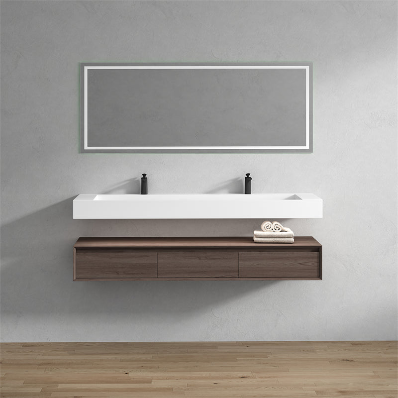 Alysa 72'' Double Sink floating vanity in Red Oak with Reinforced Acrylic Sink
