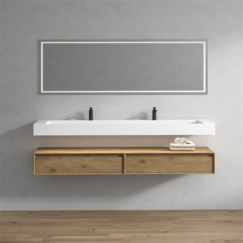 Alysa 84'' Double Sink floating vanity in White Oak with Reinforced Acrylic Sink