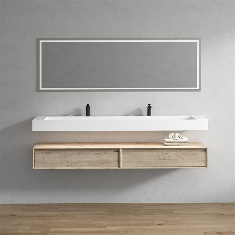 Alysa 84'' Double Sink floating vanity In light Oak with Reinforced Acrylic Sink