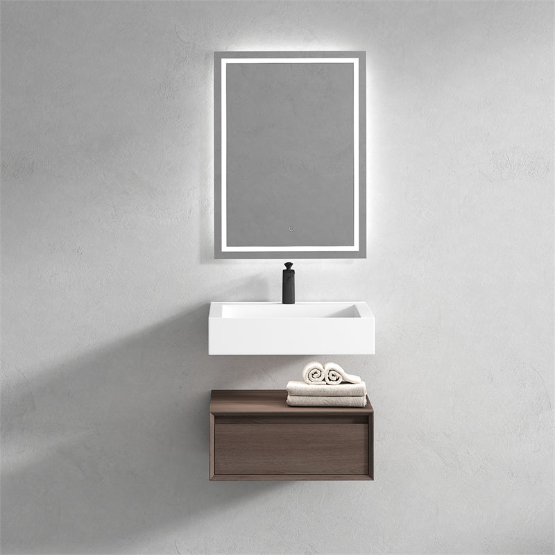 Alysa 24'' floating vanity in Red Oak with Reinforced Acrylic Sink