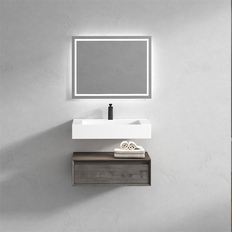 Alysa 30'' floating vanity in Smoke Oak with Reinforced Acrylic Sink