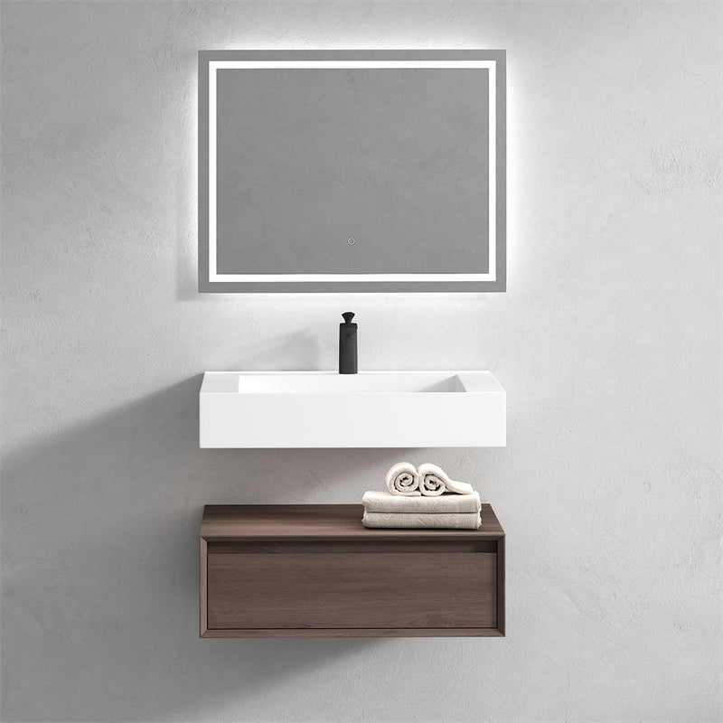 Alysa 30'' floating vanity in Red Oak with Reinforced Acrylic Sink