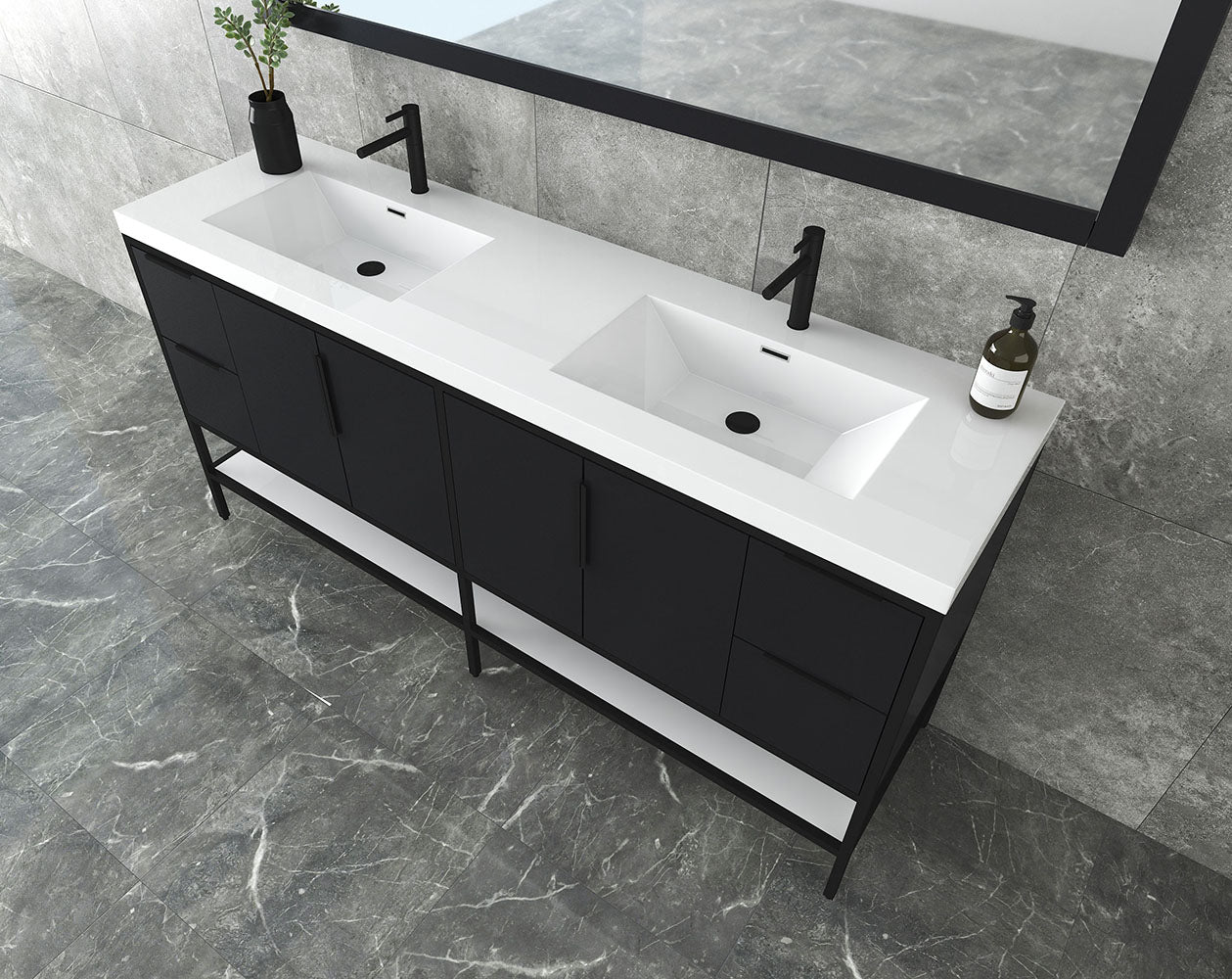 Matthew 72" Glossy Gray Freestanding Vanity with Reinforced Acrylic Sinks