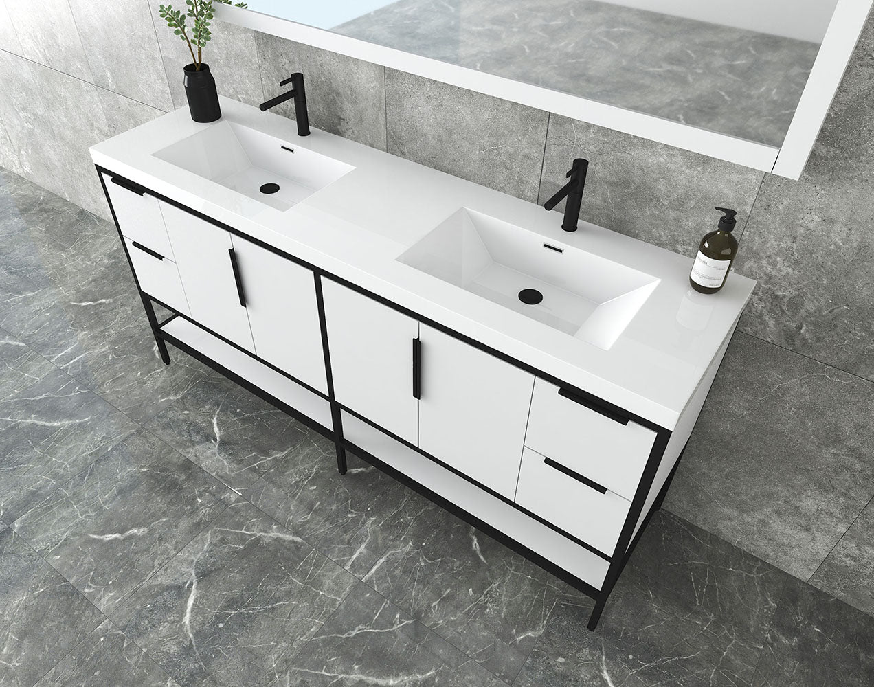 Matthew 72" Glossy White Freestanding Vanity with Reinforced Acrylic Sinks