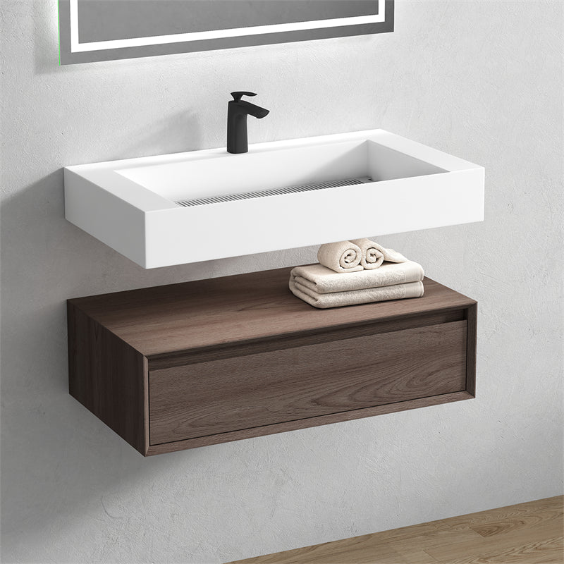 Alysa 36'' floating vanity in Red Oak with Reinforced Acrylic Sink