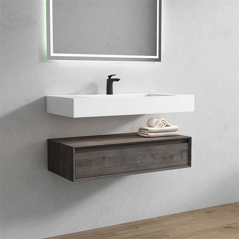 Alysa 42'' floating vanity in Smoke Oak with Reinforced Acrylic Sink