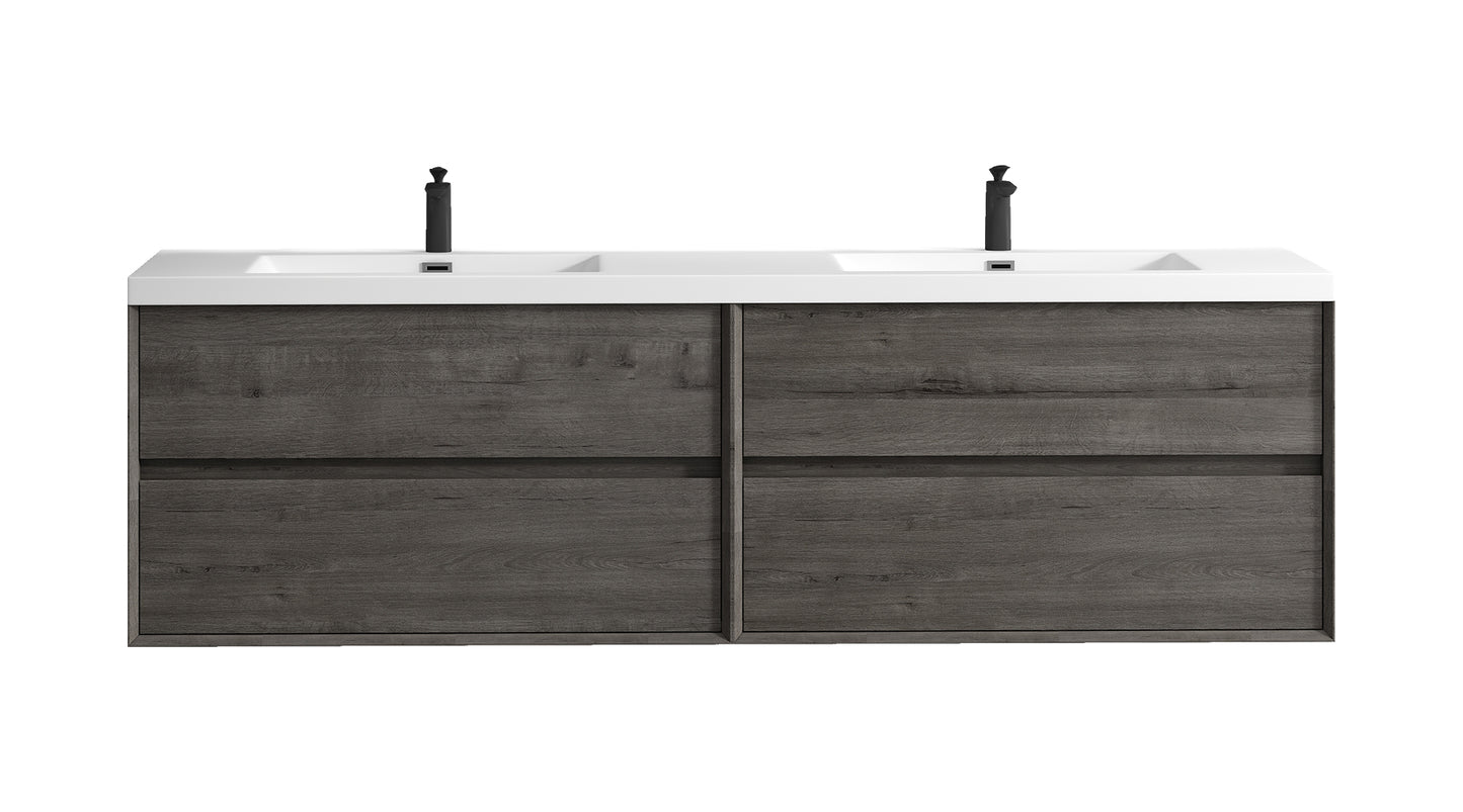 Kingdee 84" Smoke Oak Wall Mounted Vanity with Reinforced Acrylic Sinks