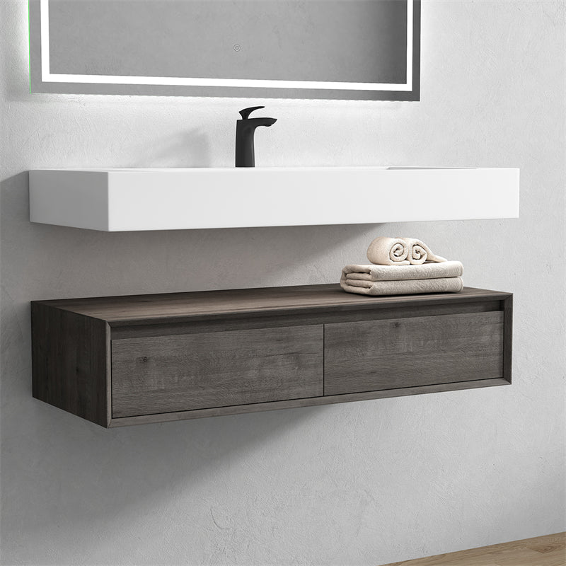 Alysa 60'' Single Sink floating vanity in Smoke Oak with Reinforced Acrylic Sink