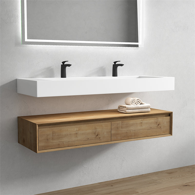 Alysa 60'' Double Sink floating vanity in White Oak with Reinforced Acrylic Sink