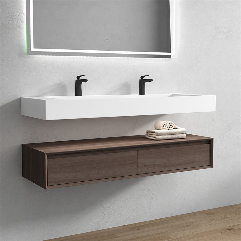 Alysa 60'' Double Sink floating vanity in Red Oak with Reinforced Acrylic Sink