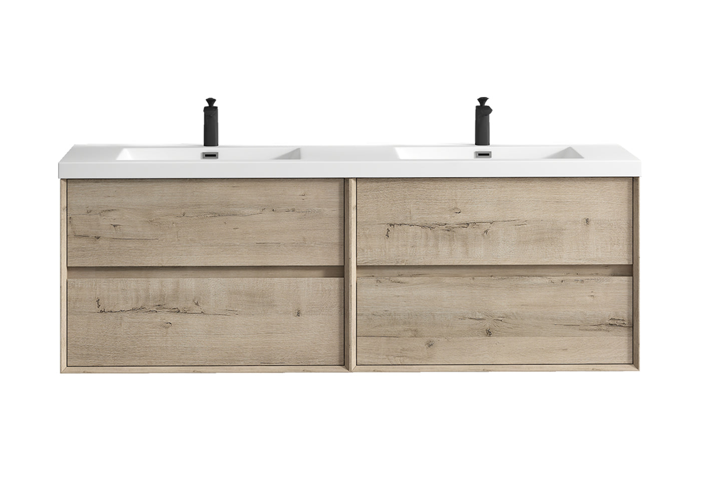 Kingdee 72" Light  Oak Wall Mounted Vanity with Reinforced Acrylic Sinks