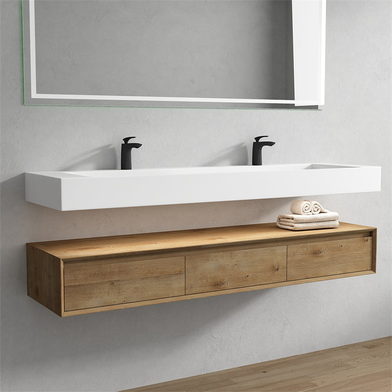 Alysa 72'' Double Sink floating vanity in White Oak with Reinforced Acrylic Sink