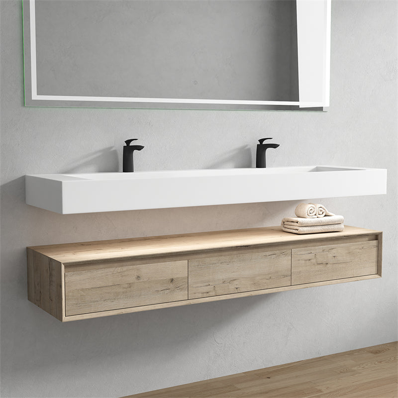 Alysa 72'' Double Sink floating vanity In light Oak with Reinforced Acrylic Sink