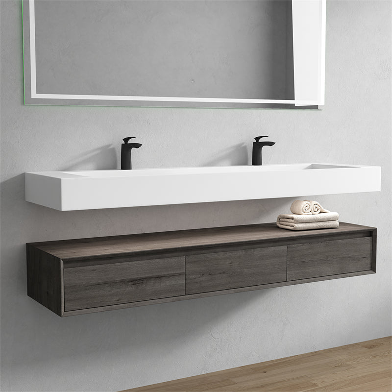 Alysa 72'' Double Sink floating vanity in Smoke Oak with Reinforced Acrylic Sink