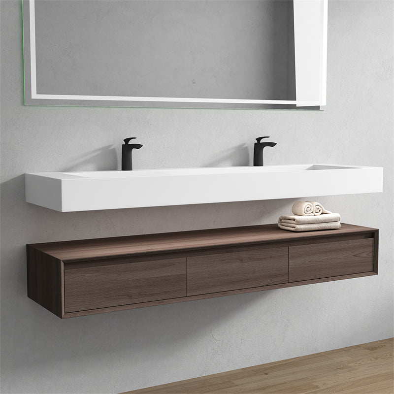 Alysa 72'' Double Sink floating vanity in Red Oak with Reinforced Acrylic Sink