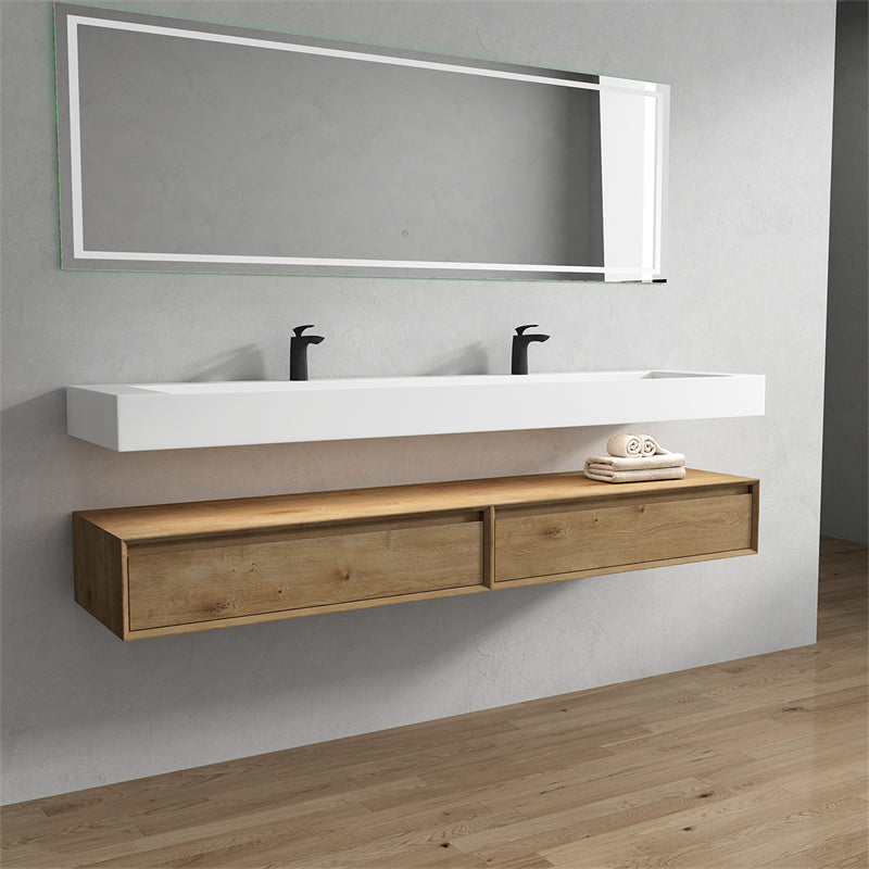 Alysa 84'' Double Sink floating vanity in White Oak with Reinforced Acrylic Sink