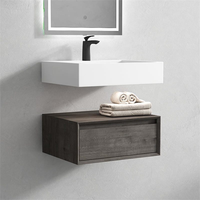 Alysa 24'' floating vanity in Smoke Oak with Reinforced Acrylic Sink
