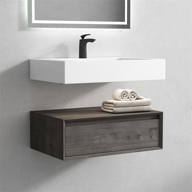 Alysa 30'' floating vanity in Smoke Oak with Reinforced Acrylic Sink