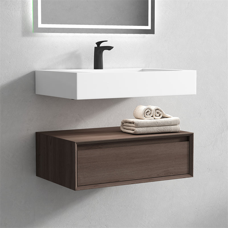 Alysa 30'' floating vanity in Red Oak with Reinforced Acrylic Sink